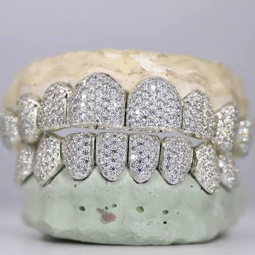 .925 silver VVS qaulity Moissanite  Diamonds, per tooth (COMPLETLY BUSTDOWN) hand set