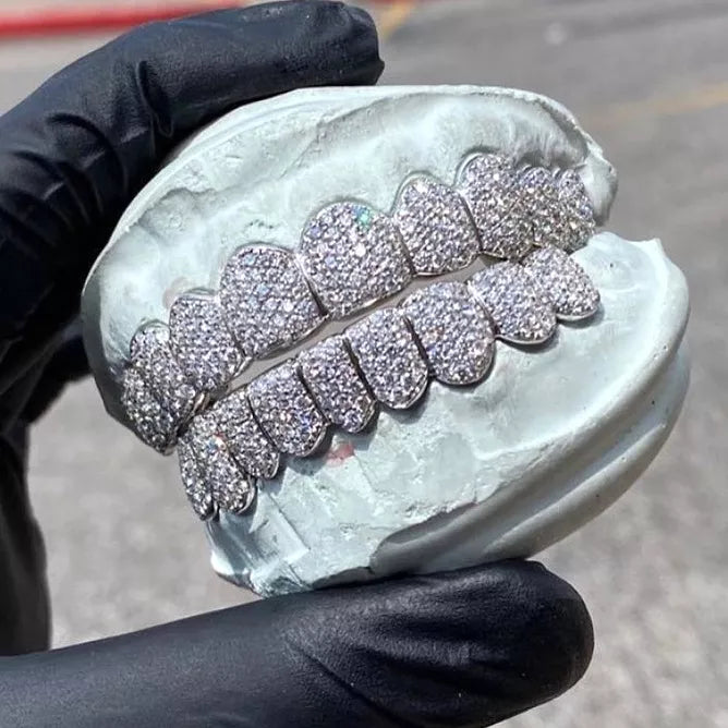 .925 silver cubic zirconia  Diamonds, per tooth (COMPLETLY BUSTDOWN) hand set