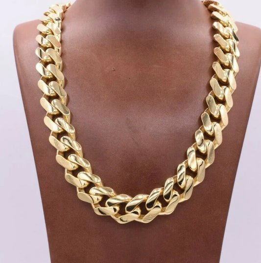 Mens Miami Cuban Link Breathable Chain Necklace Box Clasp Real 10K Yellow Gold 17mm