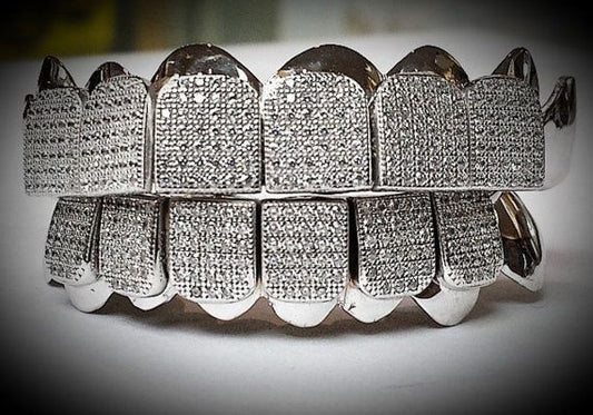 Silver -Cz block diamond grillz per tooth