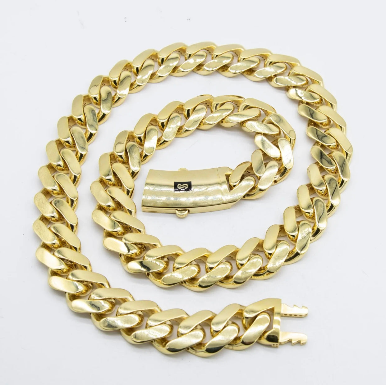 Mens Miami Cuban Link Breathable Chain Necklace Box Clasp Real 10K Yellow Gold 17mm