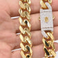 Mens Miami Cuban Link Breathable Chain Necklace Box Clasp Real 14K Yellow Gold 13mm