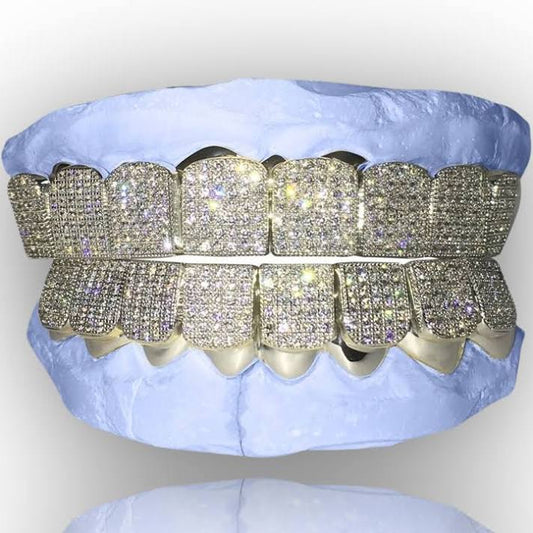 Silver -Cz block diamond grillz per tooth